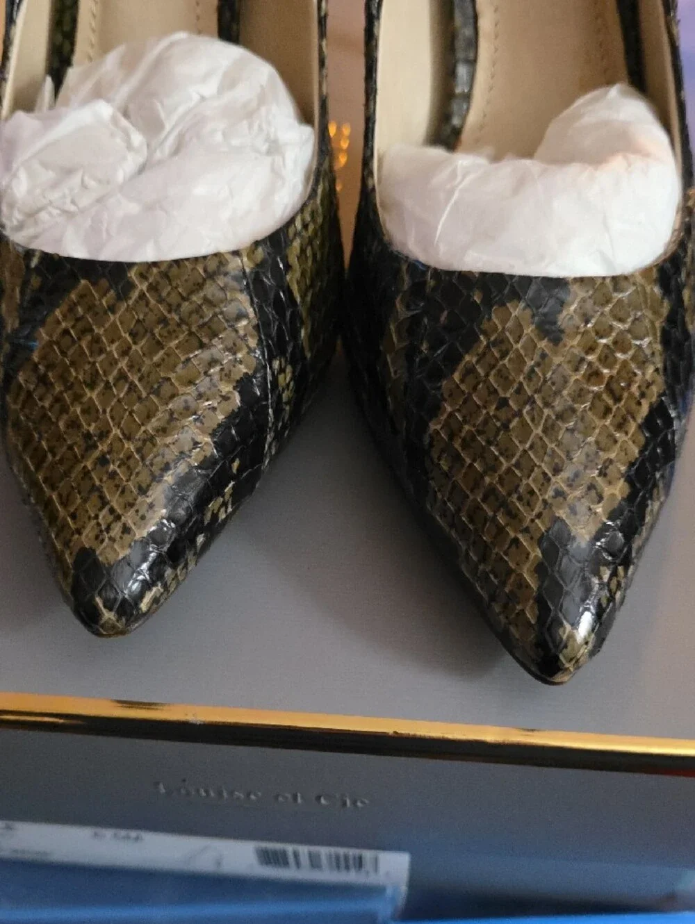 Louise et Cie Black and Brown Snake-Print Pointed Toe Pumps